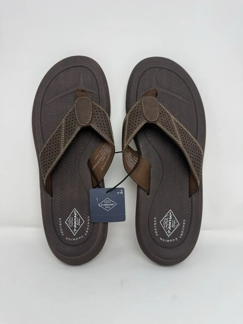 Men’s Brown Thong Flip Flop Sandals Size 11-12 L Comfort St John’s Bay New
